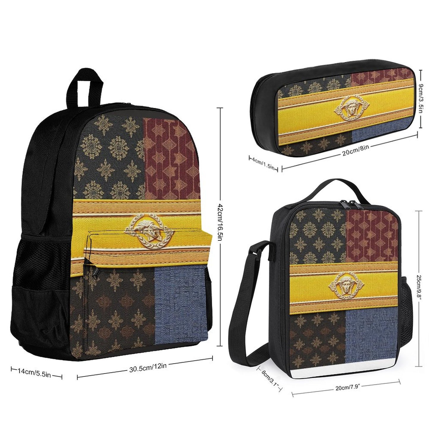 Set of 3 Bags (Shoulder Bag Lunch Bag & Pencil Pouch)