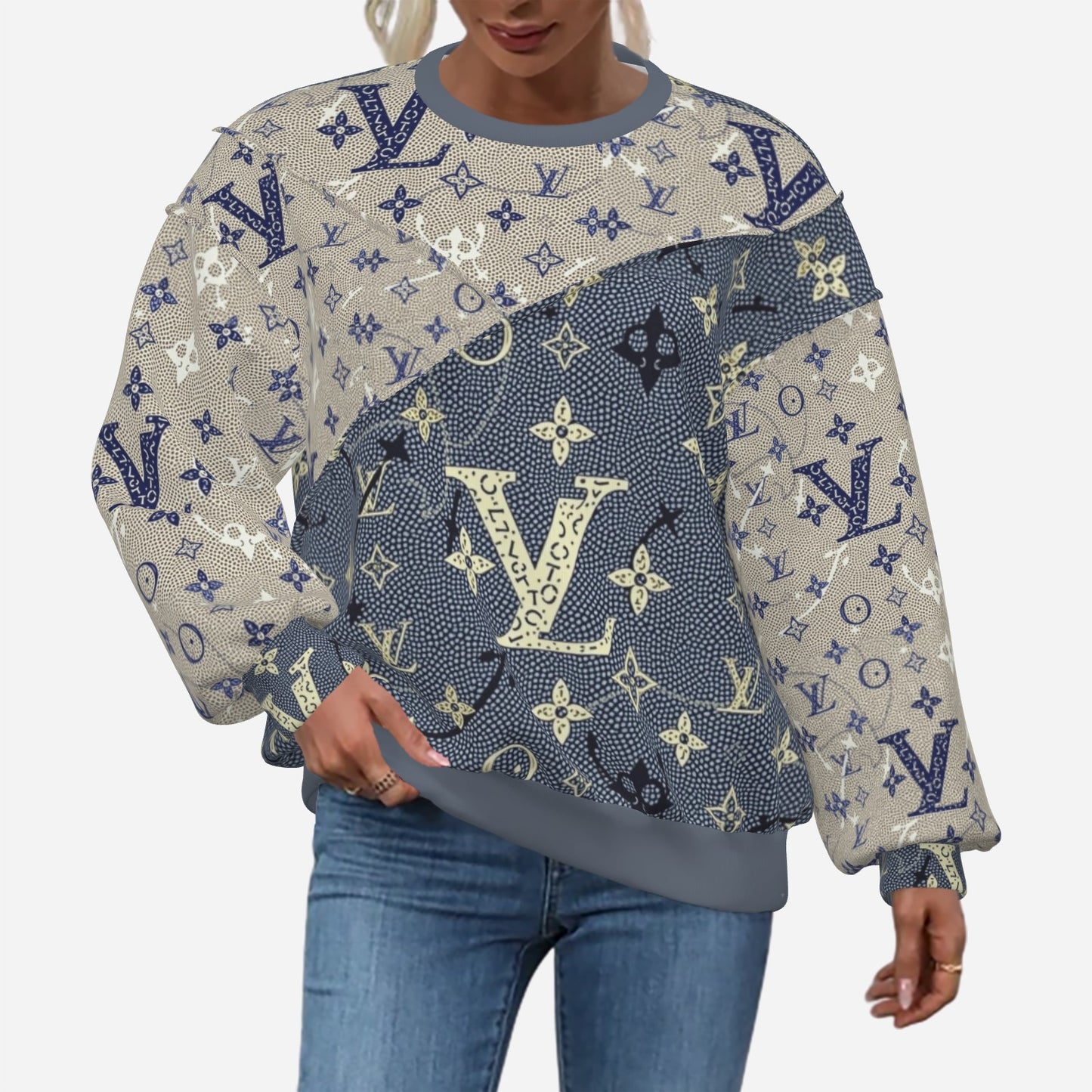 All-Over Print Women's Patchwork Sweatshirt Drop Shoulder