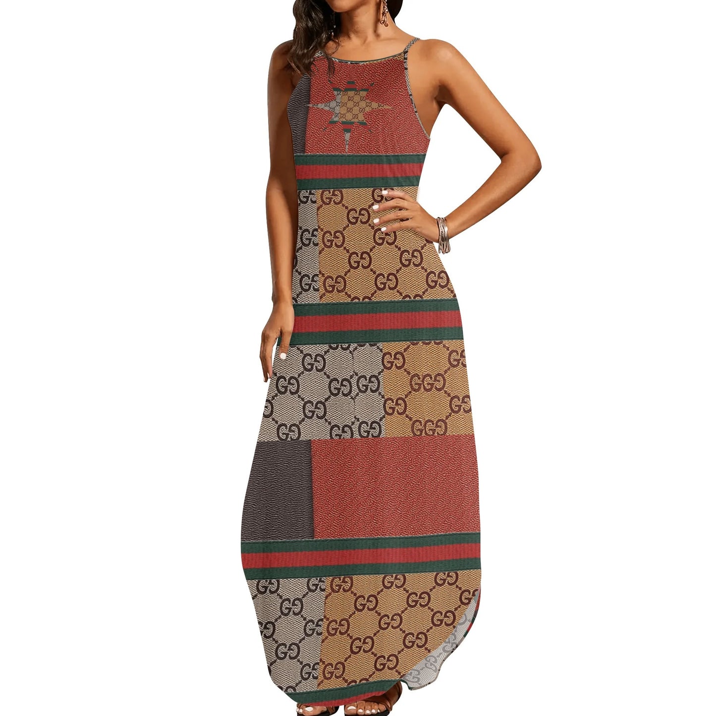Long Draped Women Sleeveless Summer Evening Gown Suspender Dress