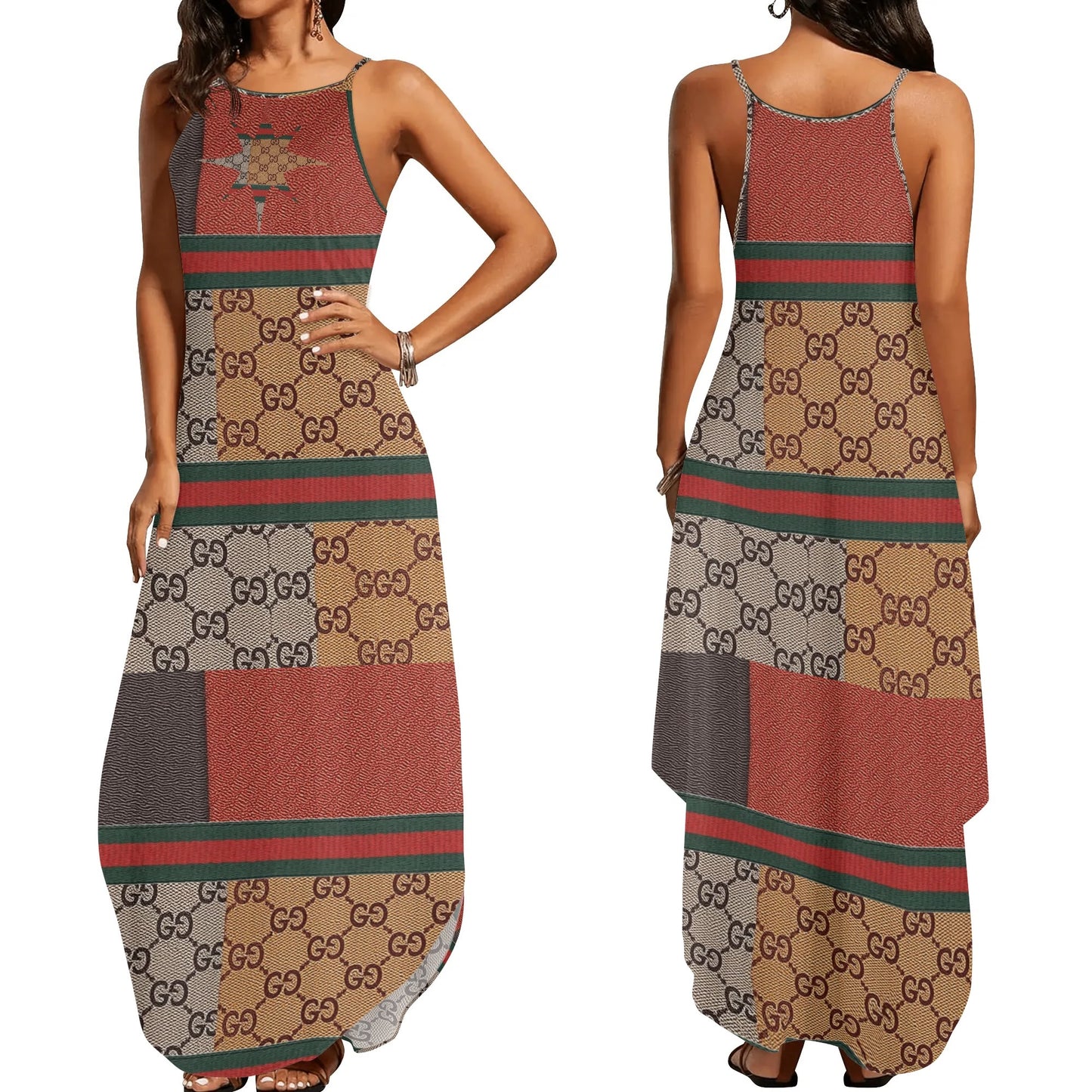 Long Draped Women Sleeveless Summer Evening Gown Suspender Dress
