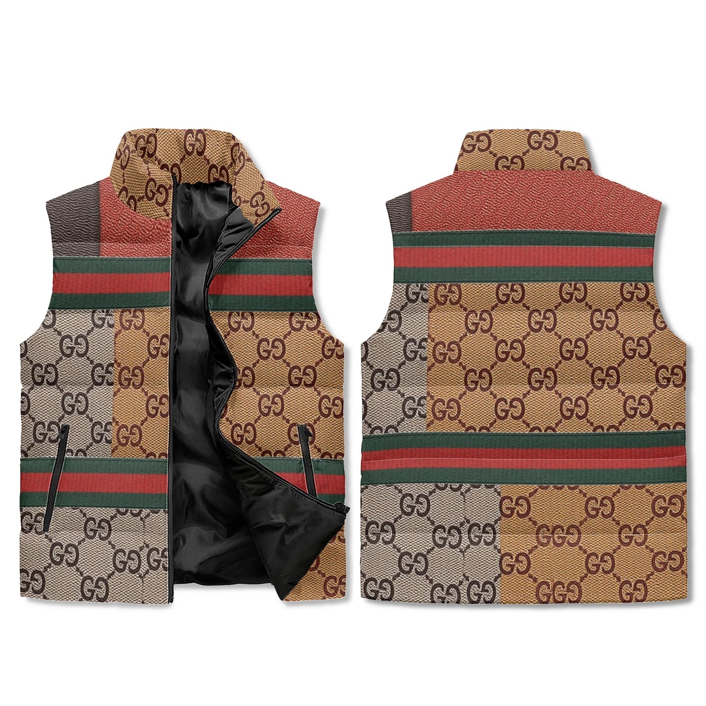 Gucci Giore Lightweight Sleeveless Puffer Jacket - Winter Warm Zip Up Stand Collar Vest for Unisex, Quilted Padded Design with Front Pockets