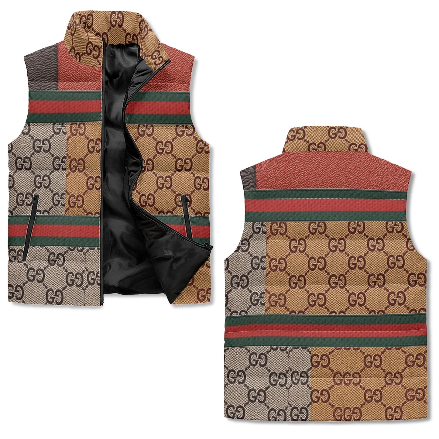 Gucci Giore Lightweight Sleeveless Puffer Jacket - Winter Warm Zip Up Stand Collar Vest for Unisex, Quilted Padded Design with Front Pockets