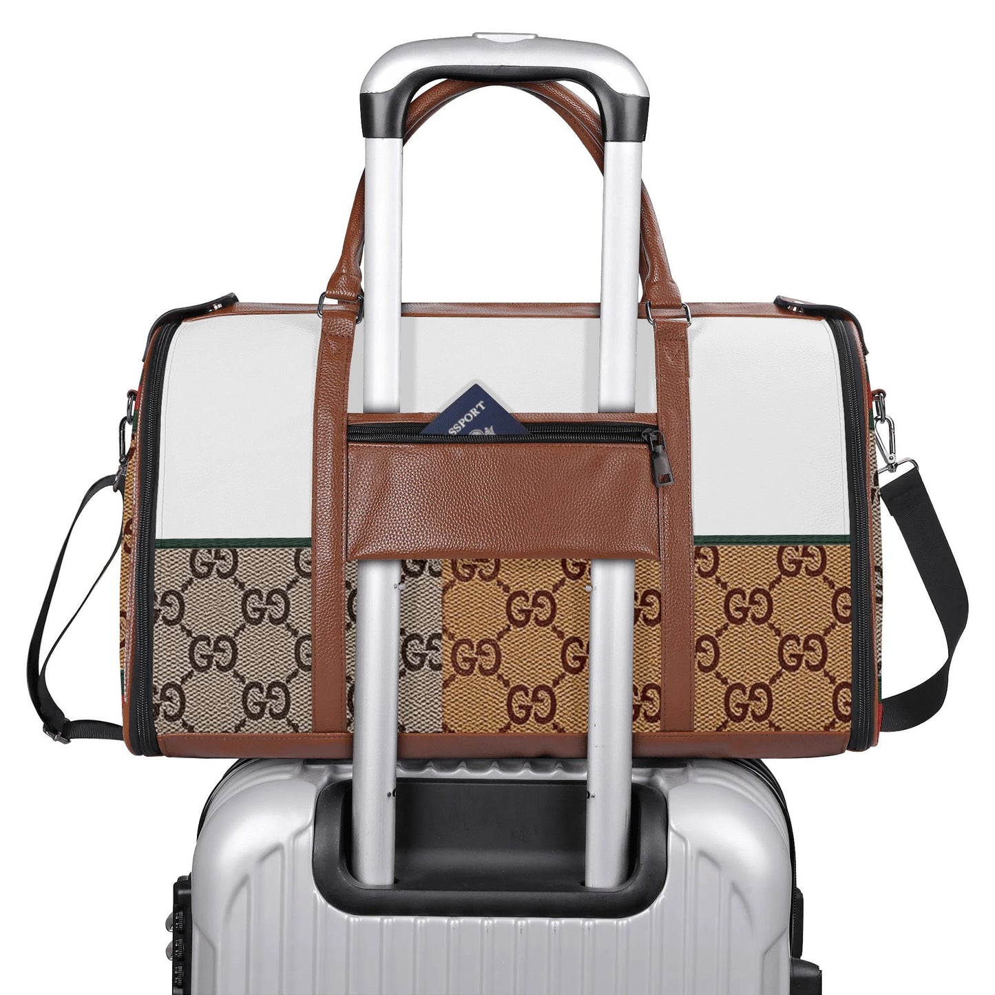 Personalized Foldable Leather Travel Duffle Bag by Gucci by Carti | Spacious Multi-Compartment Design | Ideal Dad/Mom Gift for Christmas/Birthday