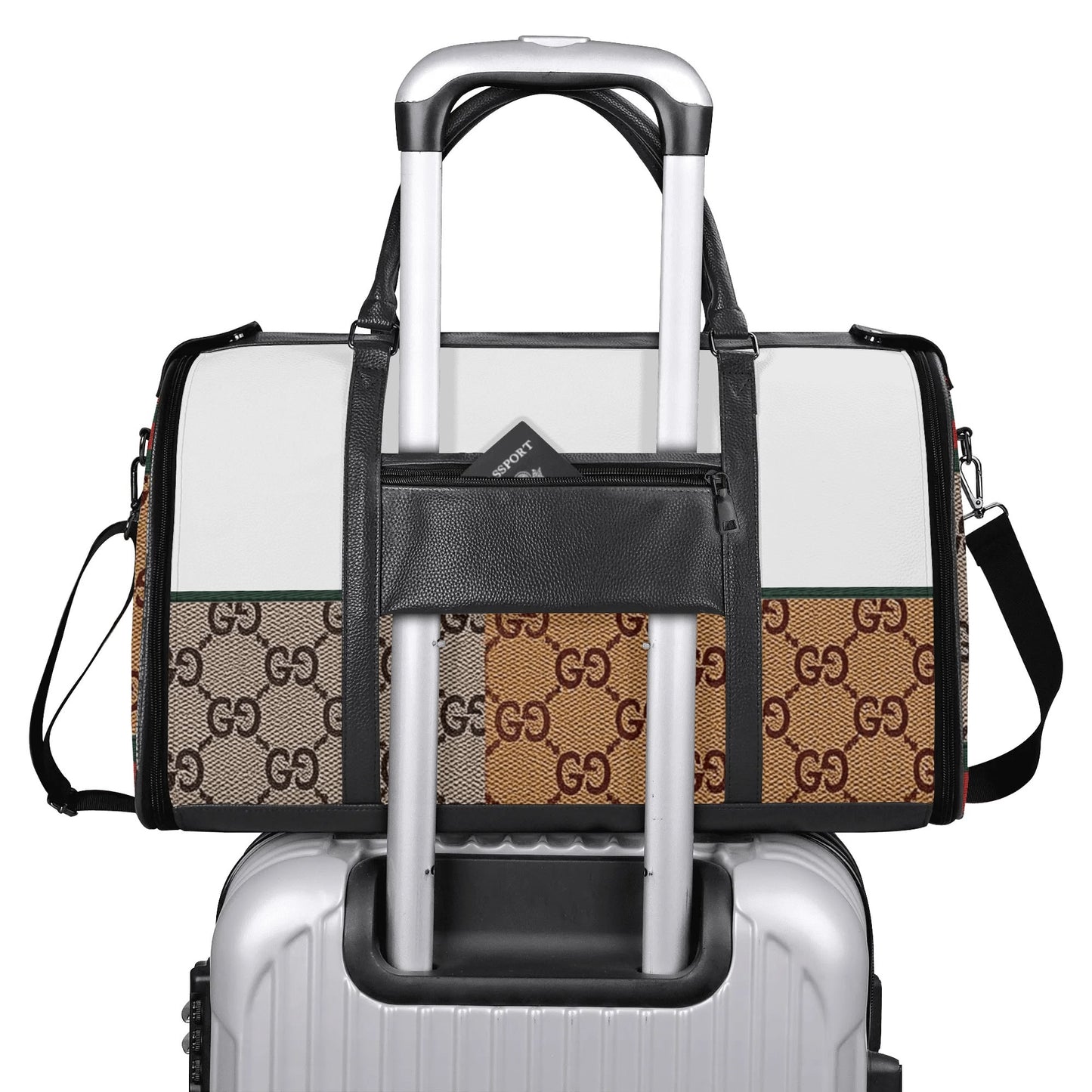 Personalized Foldable Leather Travel Duffle Bag by Gucci by Carti | Spacious Multi-Compartment Design | Ideal Dad/Mom Gift for Christmas/Birthday