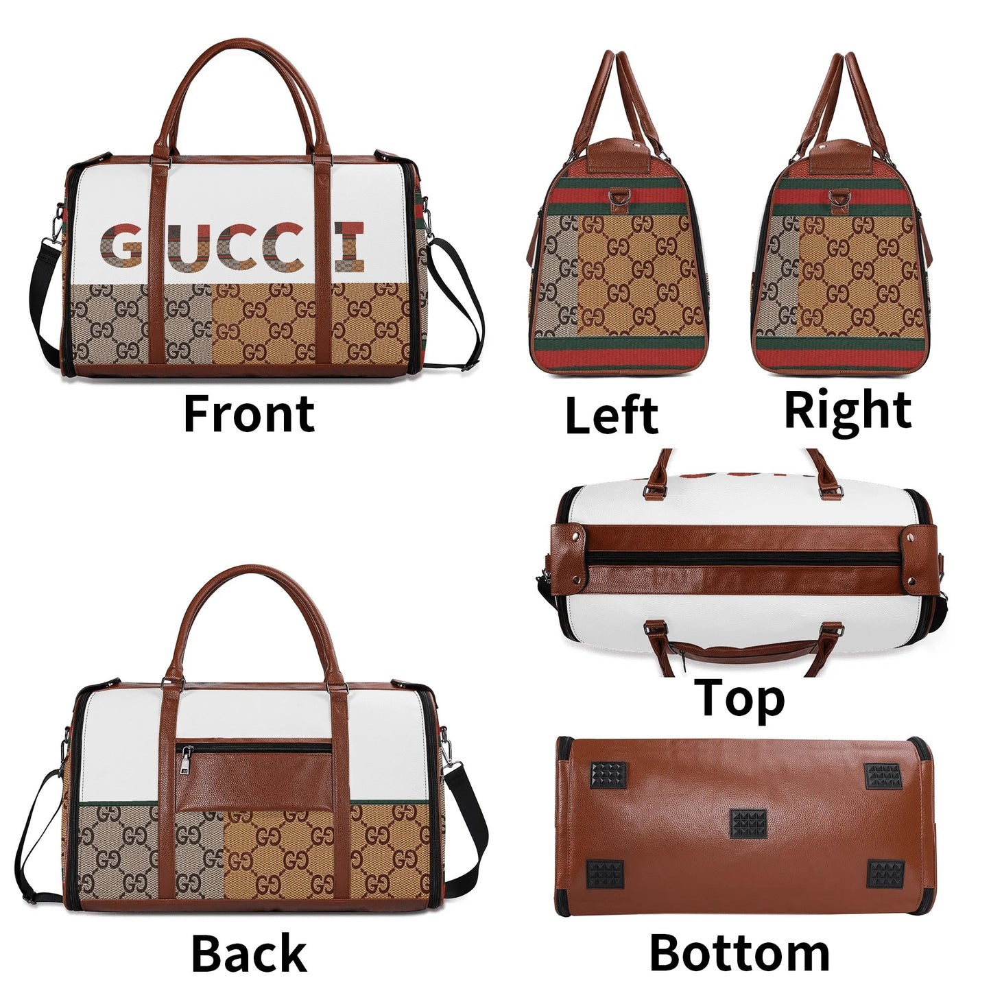 Personalized Foldable Leather Travel Duffle Bag by Gucci by Carti | Spacious Multi-Compartment Design | Ideal Dad/Mom Gift for Christmas/Birthday