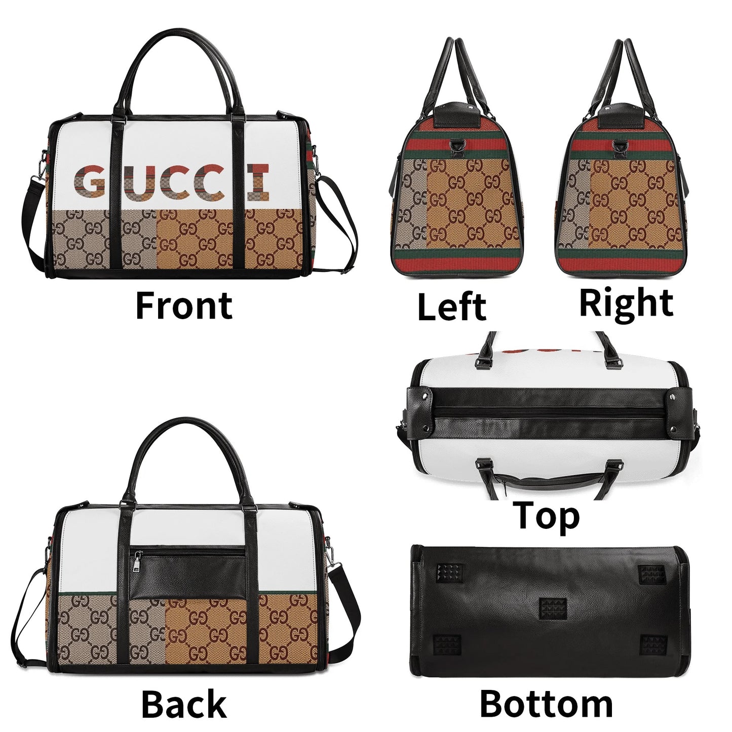 Personalized Foldable Leather Travel Duffle Bag by Gucci by Carti | Spacious Multi-Compartment Design | Ideal Dad/Mom Gift for Christmas/Birthday