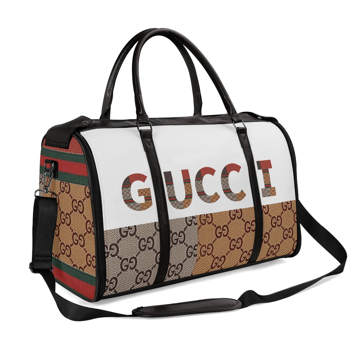Personalized Foldable Leather Travel Duffle Bag by Gucci by Carti | Spacious Multi-Compartment Design | Ideal Dad/Mom Gift for Christmas/Birthday