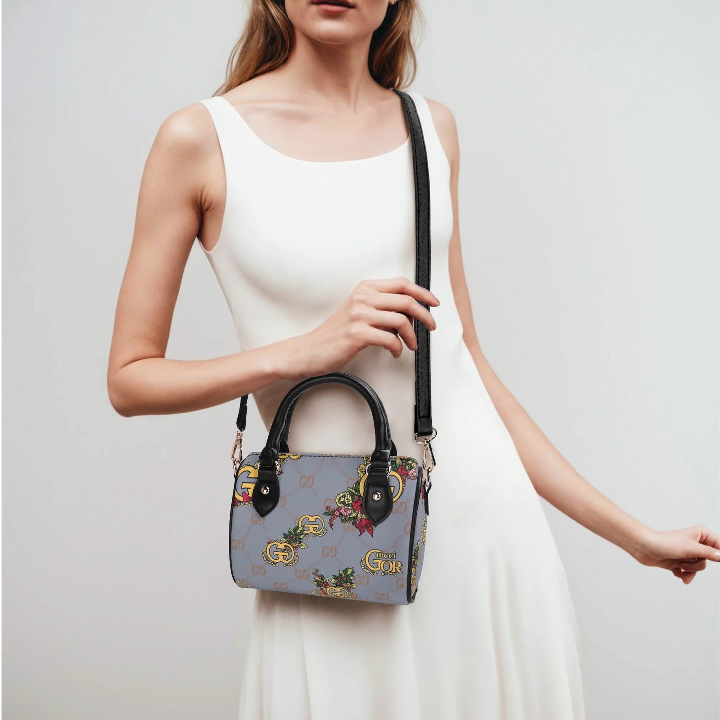 Giore Womens Mini Leather Boston Bag with Patterned Design - Waterproof Shoulder Bag for Daily Use
