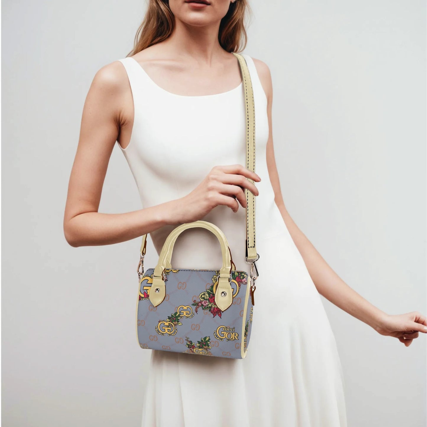 Giore Womens Mini Leather Boston Bag with Patterned Design - Waterproof Shoulder Bag for Daily Use