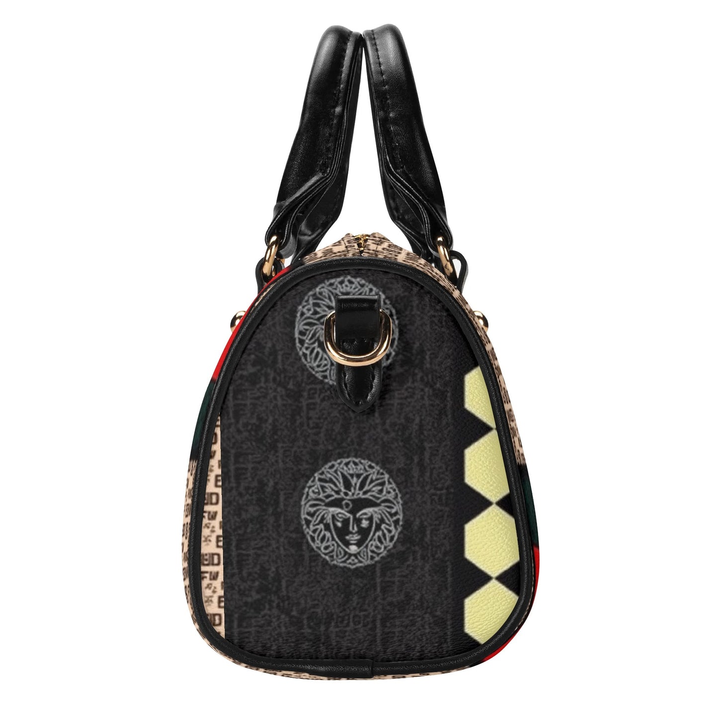 Giore Womens Mini Leather Boston Bag with Patterned Design - Waterproof Shoulder Bag for Daily Use