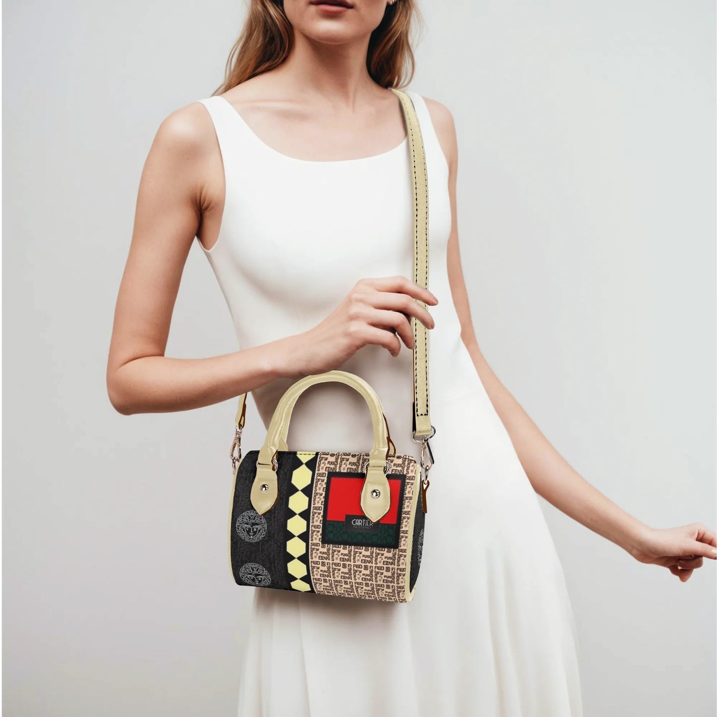 Giore Womens Mini Leather Boston Bag with Patterned Design - Waterproof Shoulder Bag for Daily Use