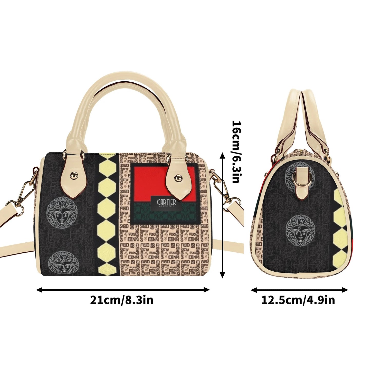 Giore Womens Mini Leather Boston Bag with Patterned Design - Waterproof Shoulder Bag for Daily Use