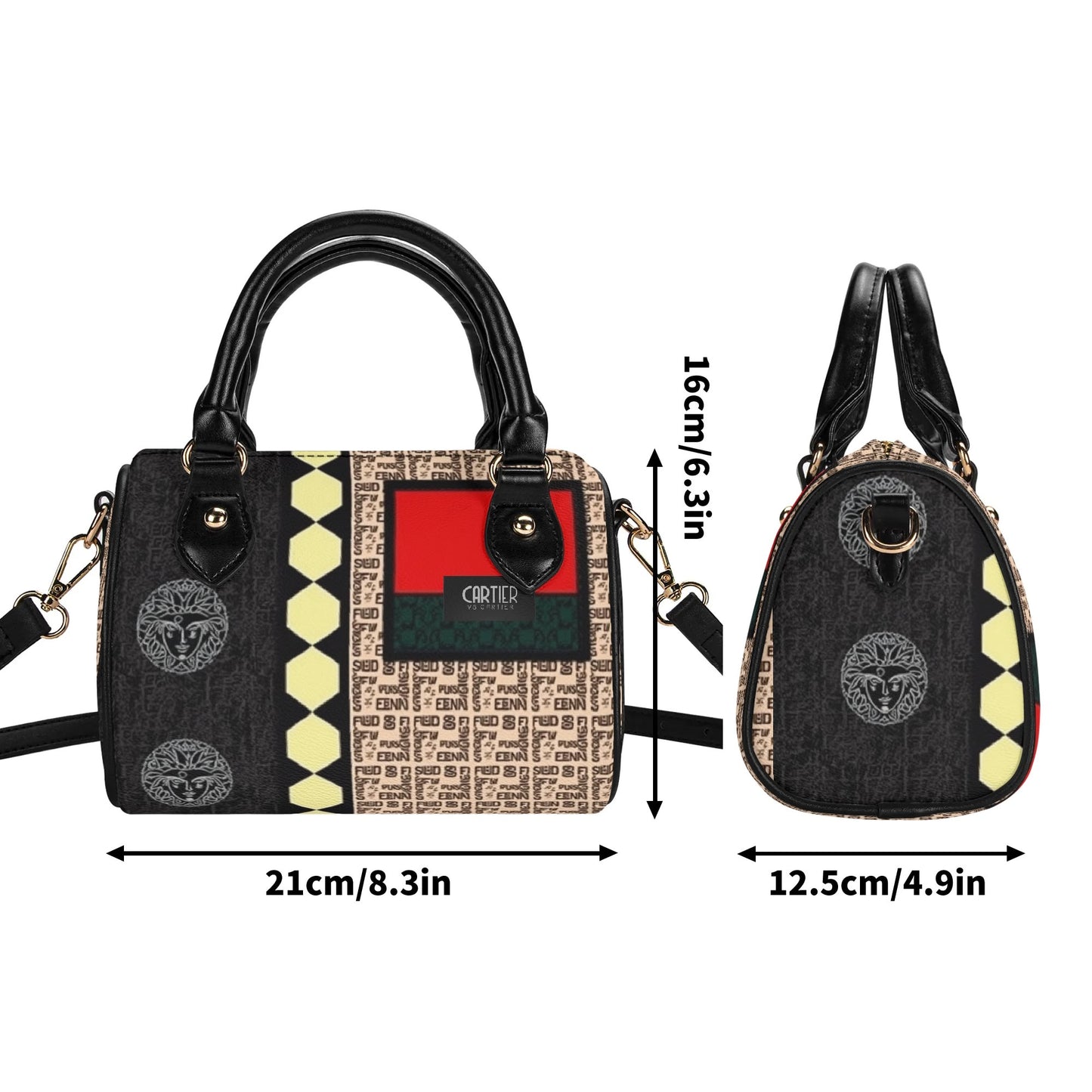 Giore Womens Mini Leather Boston Bag with Patterned Design - Waterproof Shoulder Bag for Daily Use