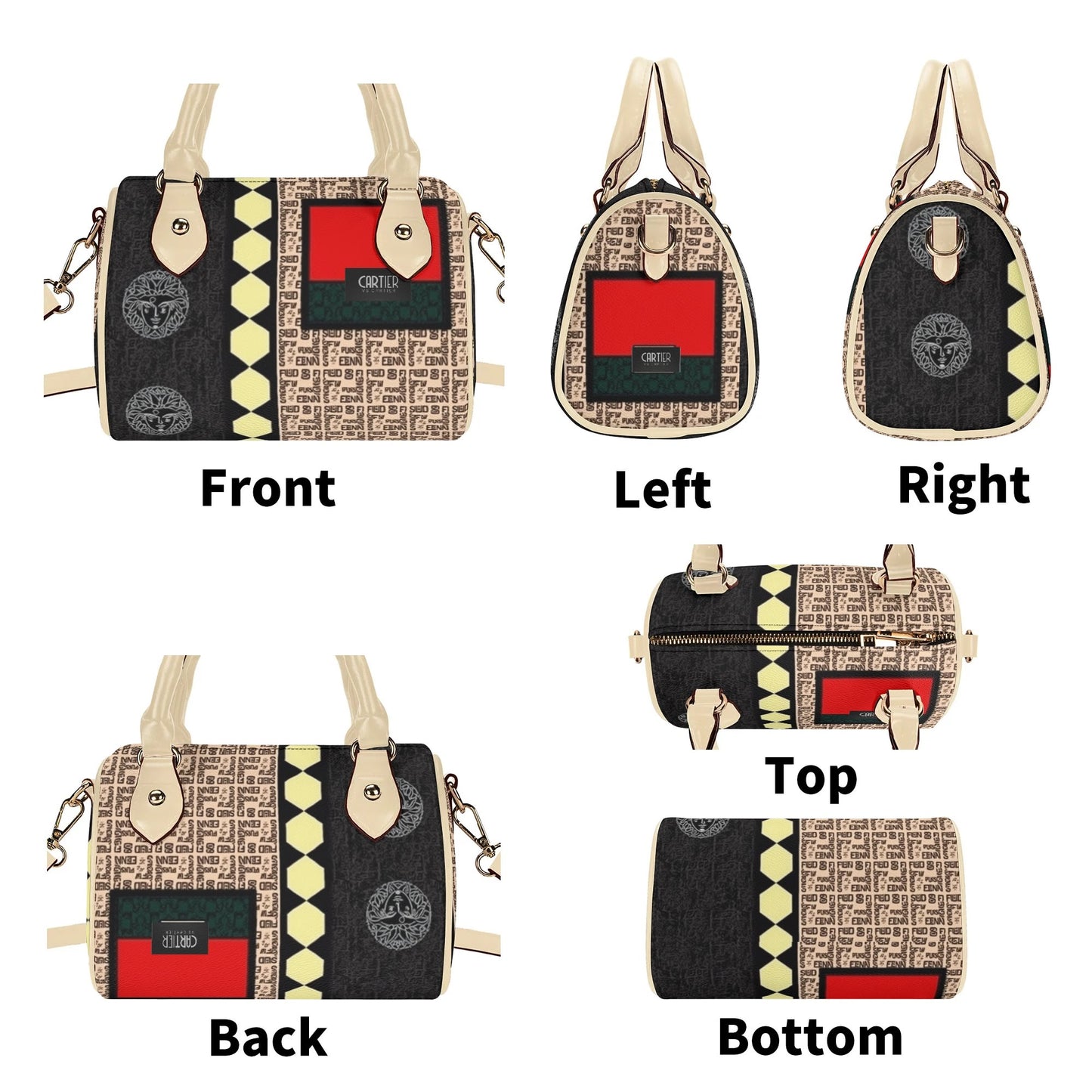 Giore Womens Mini Leather Boston Bag with Patterned Design - Waterproof Shoulder Bag for Daily Use