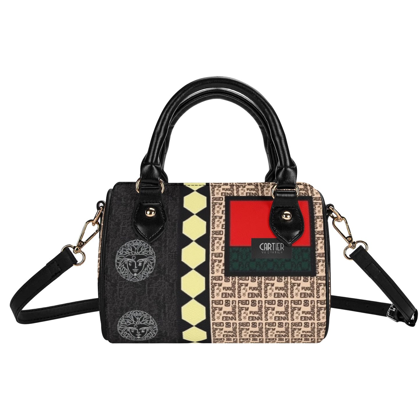 Giore Womens Mini Leather Boston Bag with Patterned Design - Waterproof Shoulder Bag for Daily Use