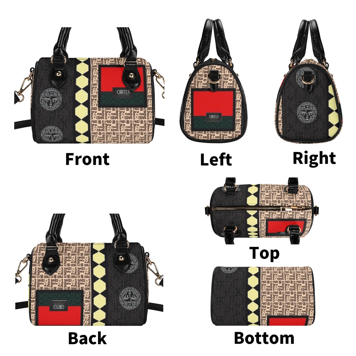 Giore Womens Mini Leather Boston Bag with Patterned Design - Waterproof Shoulder Bag for Daily Use