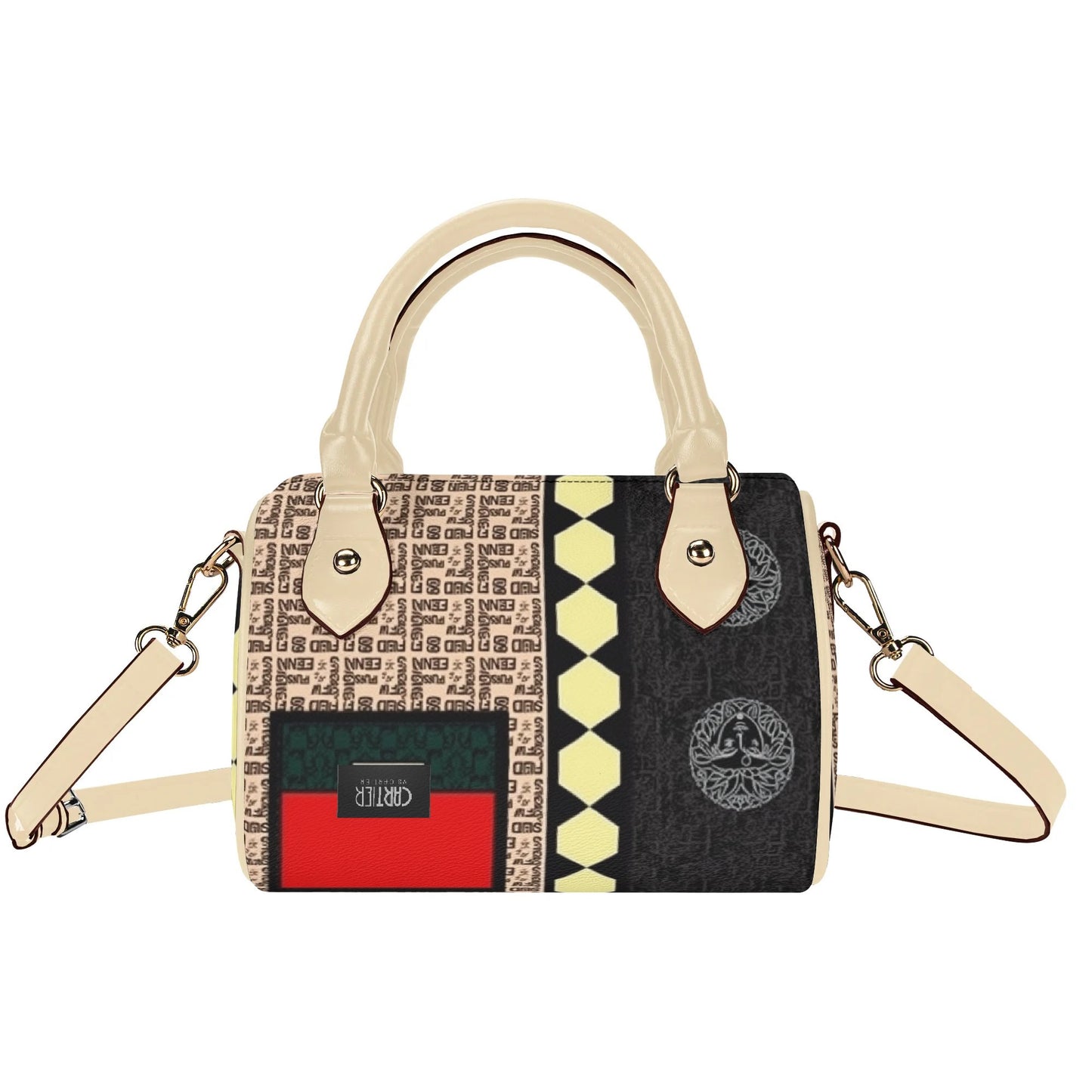Giore Womens Mini Leather Boston Bag with Patterned Design - Waterproof Shoulder Bag for Daily Use