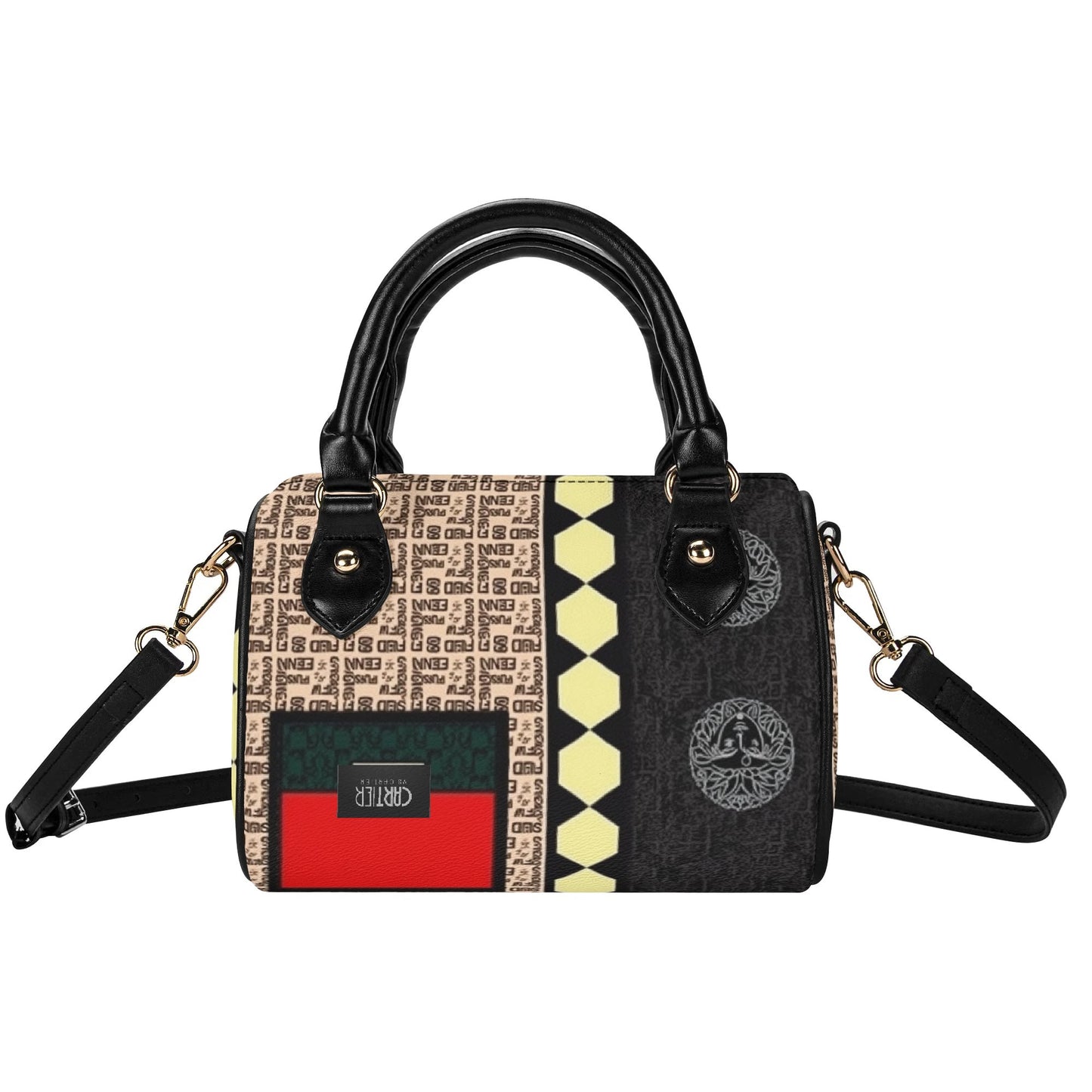 Giore Womens Mini Leather Boston Bag with Patterned Design - Waterproof Shoulder Bag for Daily Use