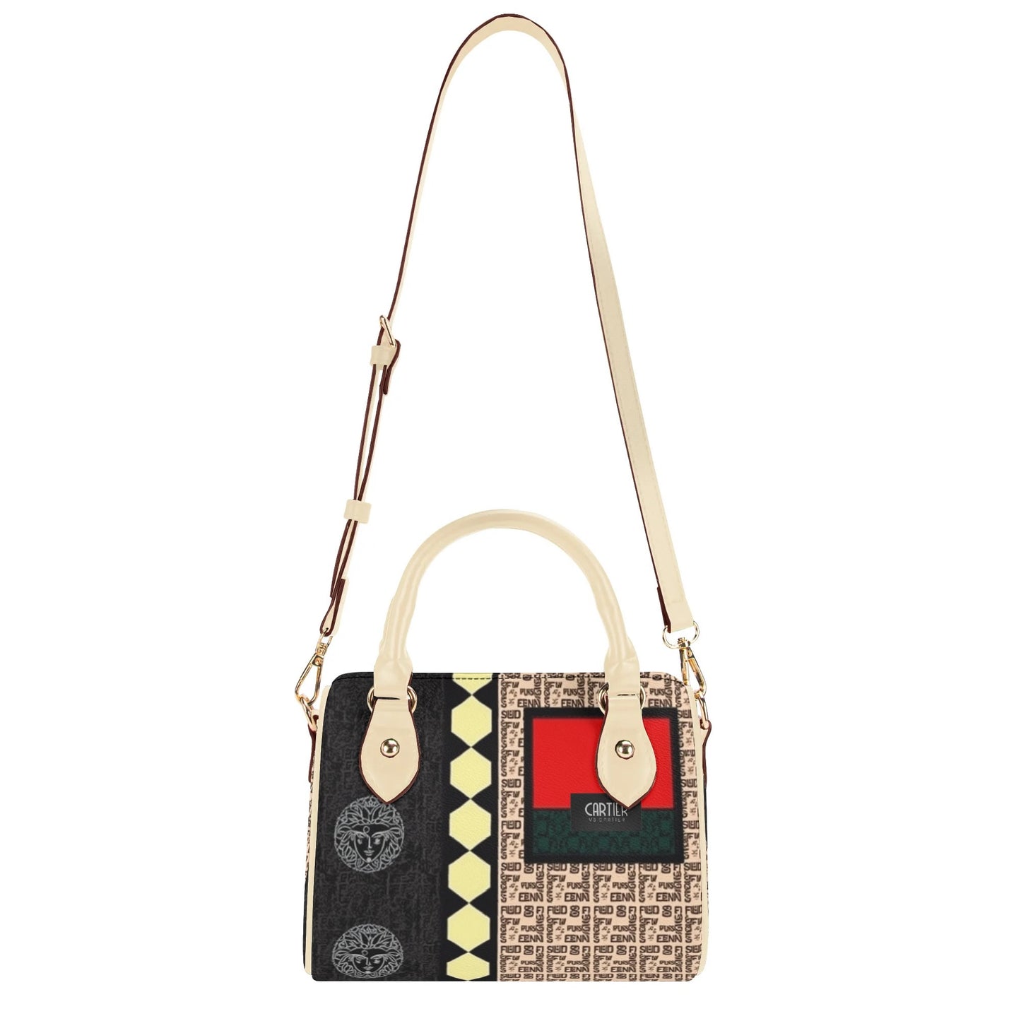 Giore Womens Mini Leather Boston Bag with Patterned Design - Waterproof Shoulder Bag for Daily Use