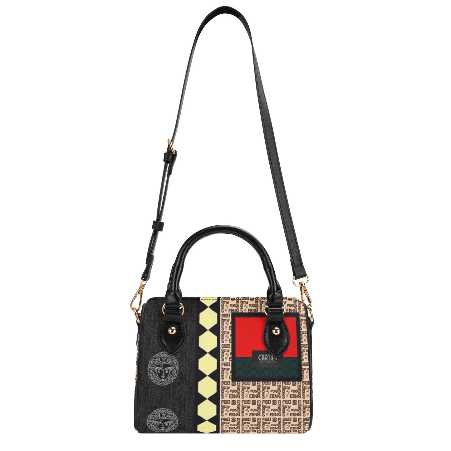 Giore Womens Mini Leather Boston Bag with Patterned Design - Waterproof Shoulder Bag for Daily Use