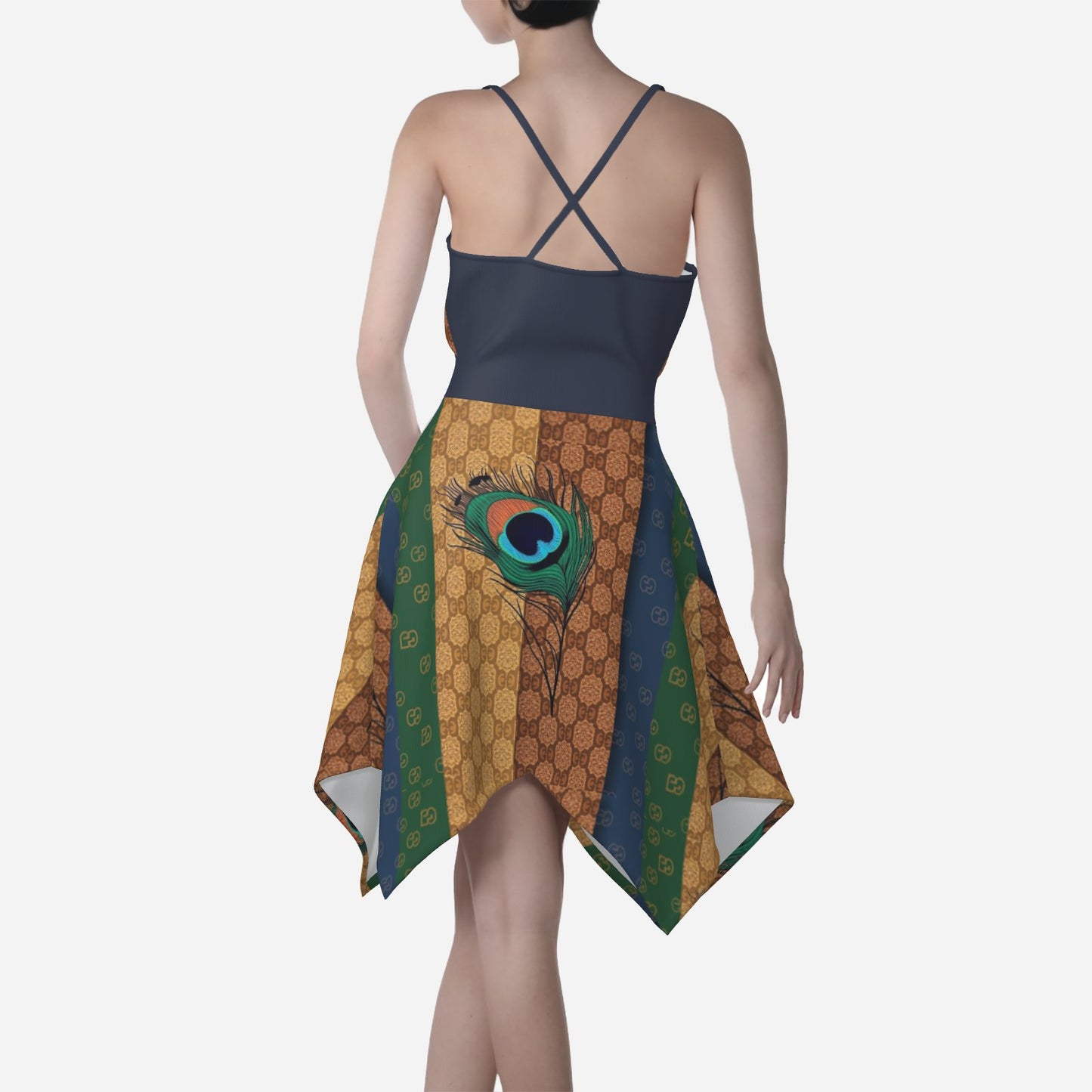 All-Over Print Women's Dress with Irregular Hem-Milk Silk 180 GSM