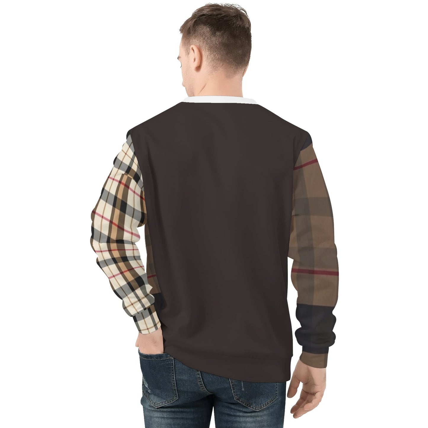 Mens All Over Print Crew Neck Sweatshirt - Streetwear Pullover with Drop Shoulder Design for Casual Wear
