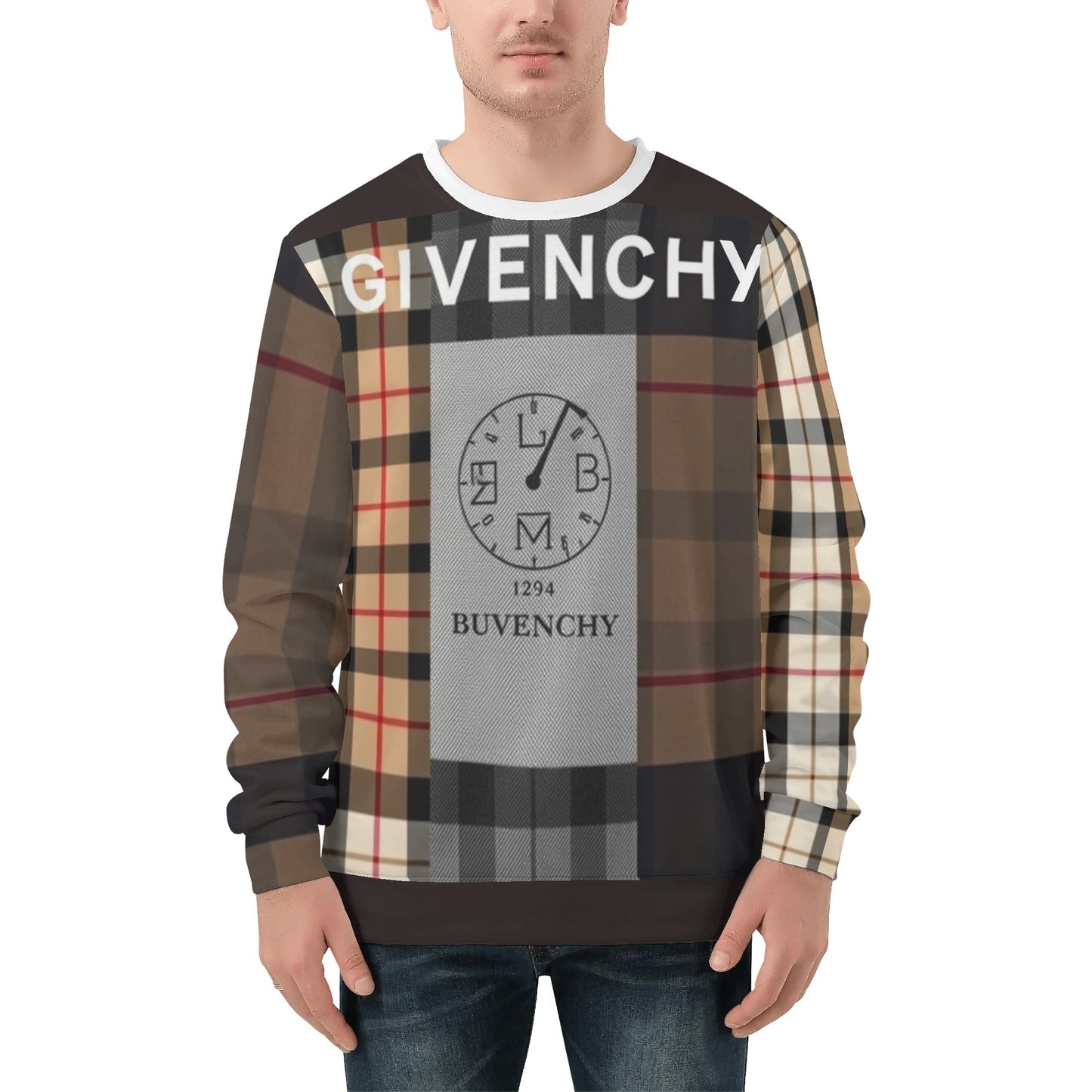 Mens All Over Print Crew Neck Sweatshirt - Streetwear Pullover with Drop Shoulder Design for Casual Wear