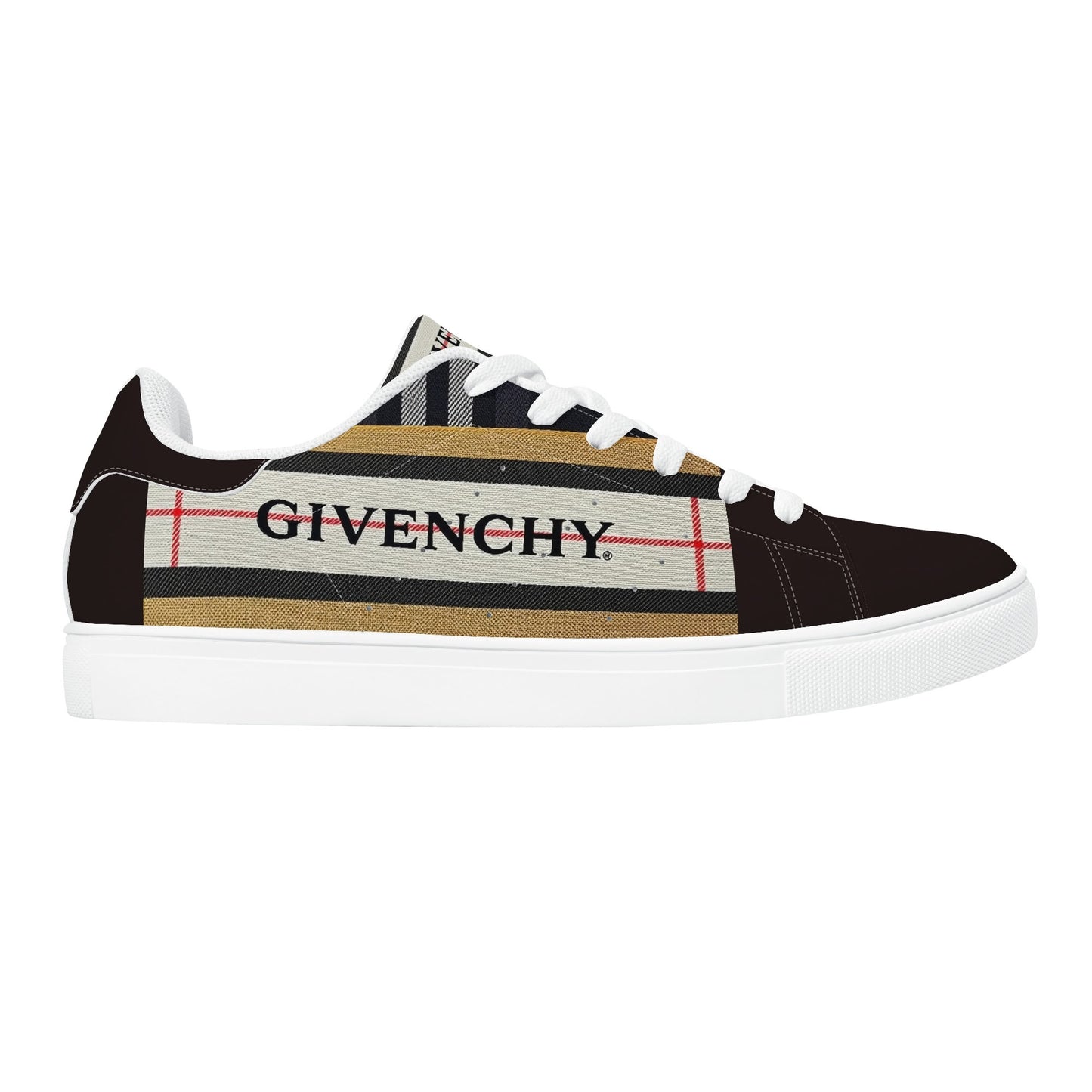 Gvenchy Mens Lace-Up Leather Sneakers with Removable EVA Insole - Slip-Proof Rubber Outsole