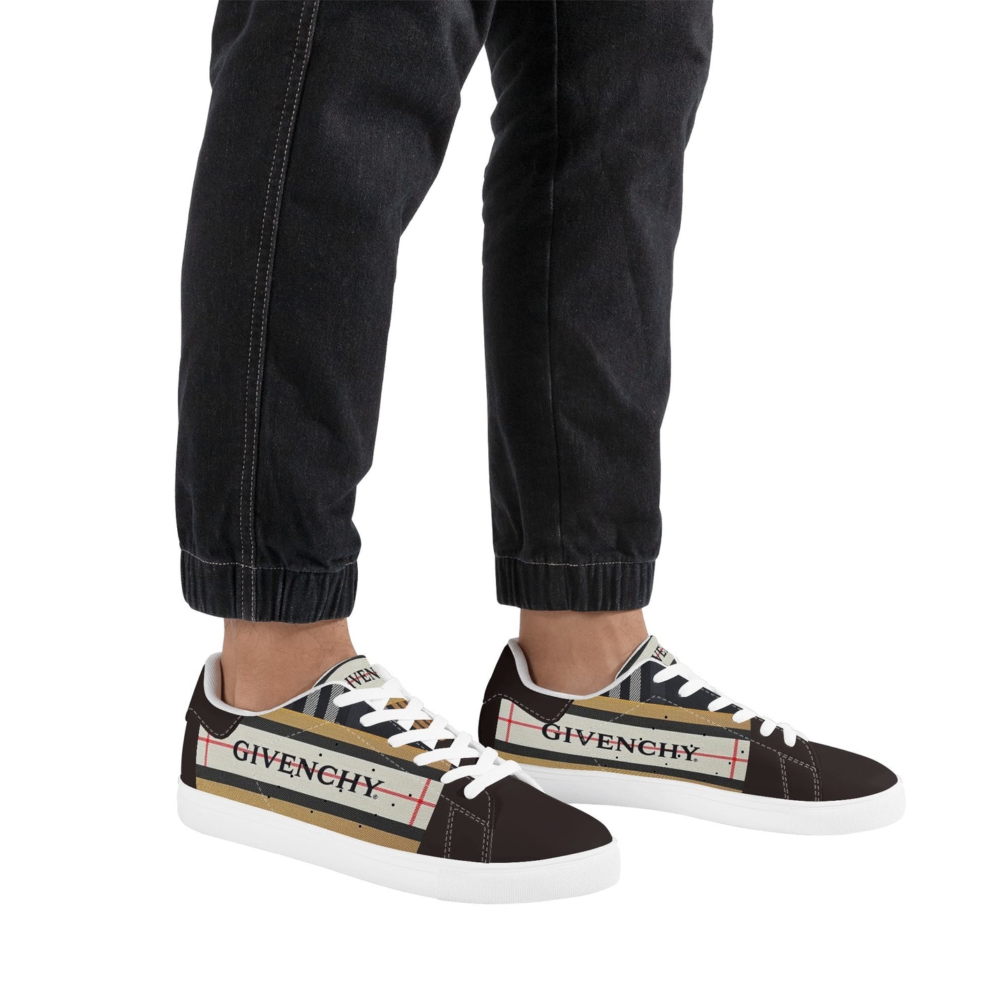 Gvenchy Mens Lace-Up Leather Sneakers with Removable EVA Insole - Slip-Proof Rubber Outsole