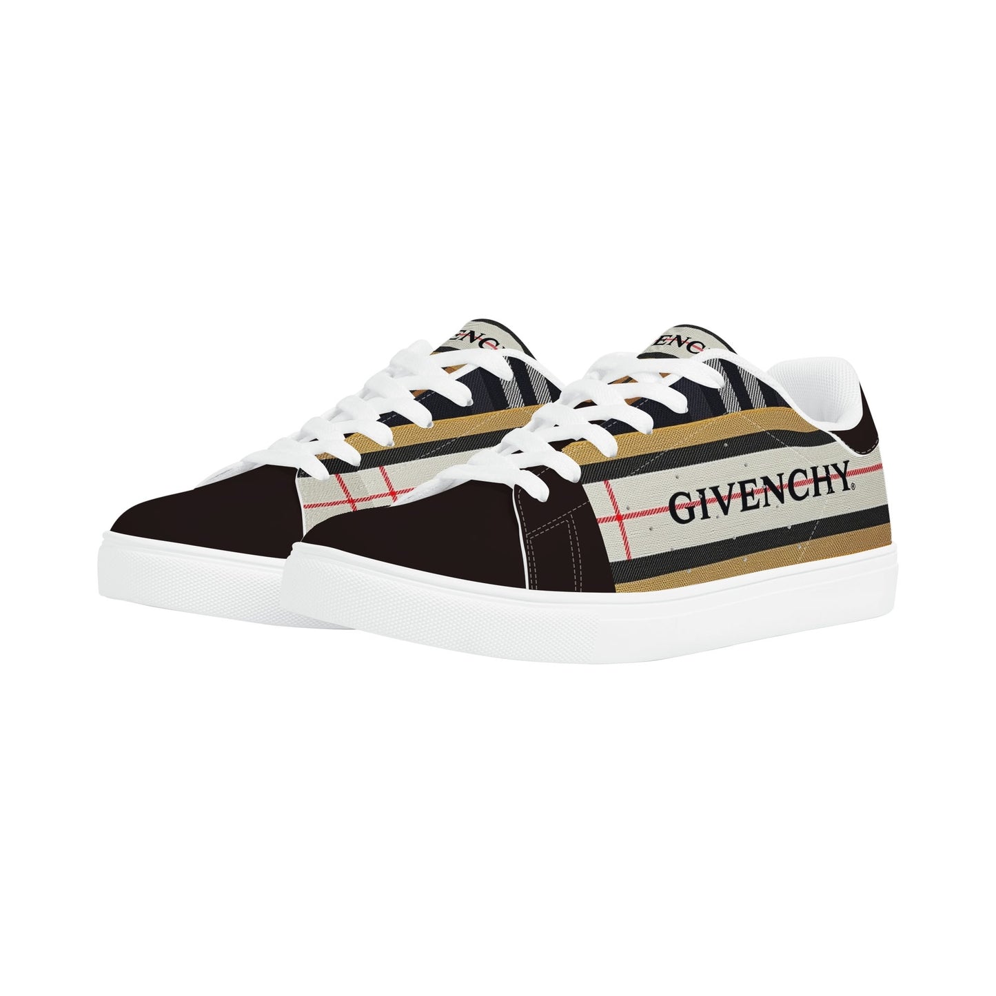 Gvenchy Mens Lace-Up Leather Sneakers with Removable EVA Insole - Slip-Proof Rubber Outsole