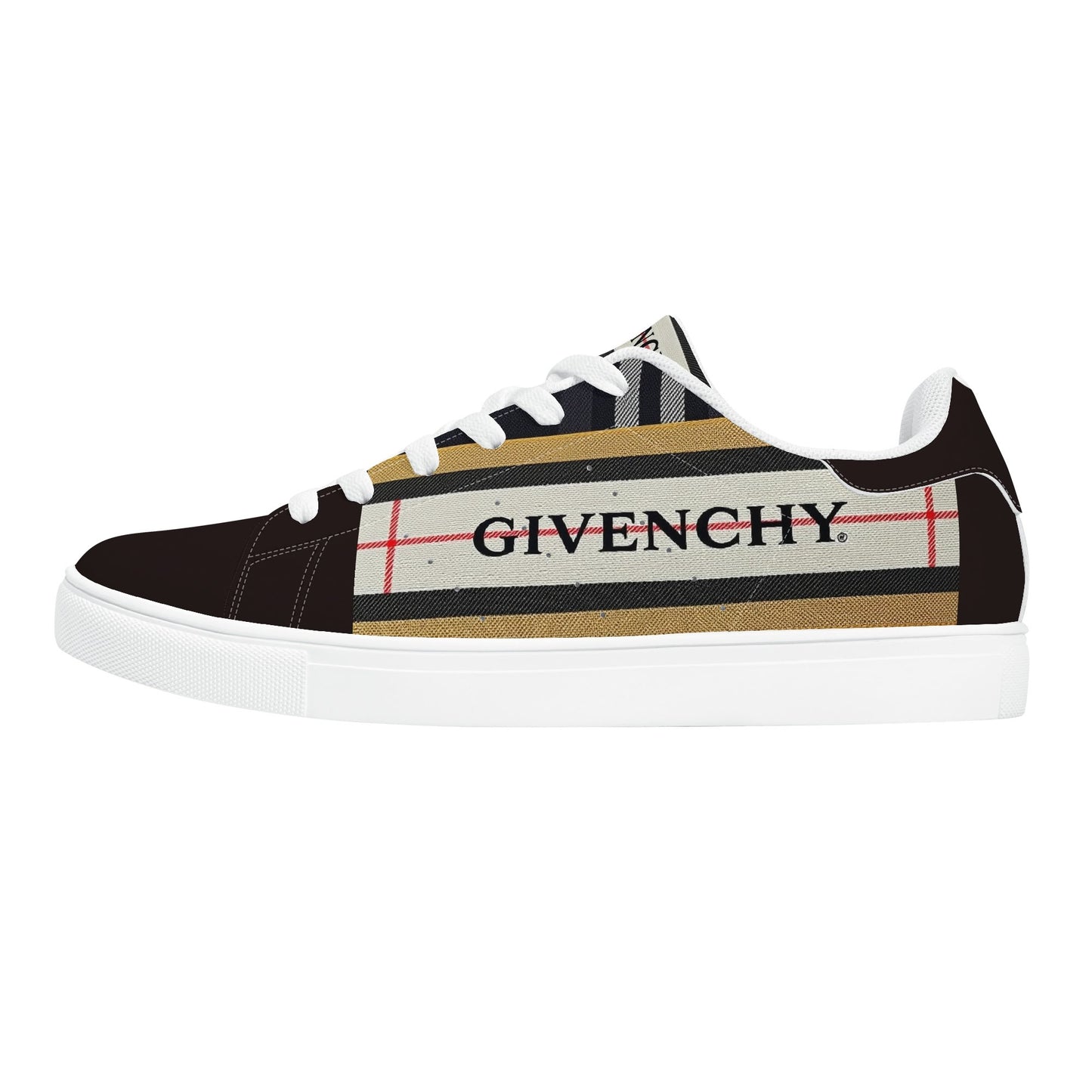 Gvenchy Mens Lace-Up Leather Sneakers with Removable EVA Insole - Slip-Proof Rubber Outsole