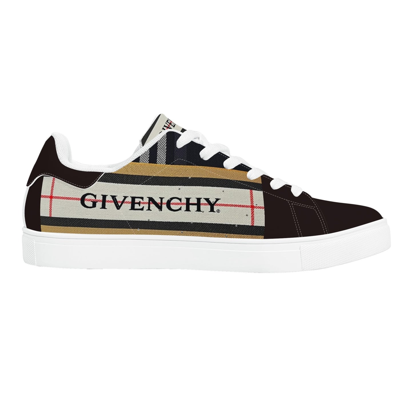 Gvenchy Mens Lace-Up Leather Sneakers with Removable EVA Insole - Slip-Proof Rubber Outsole