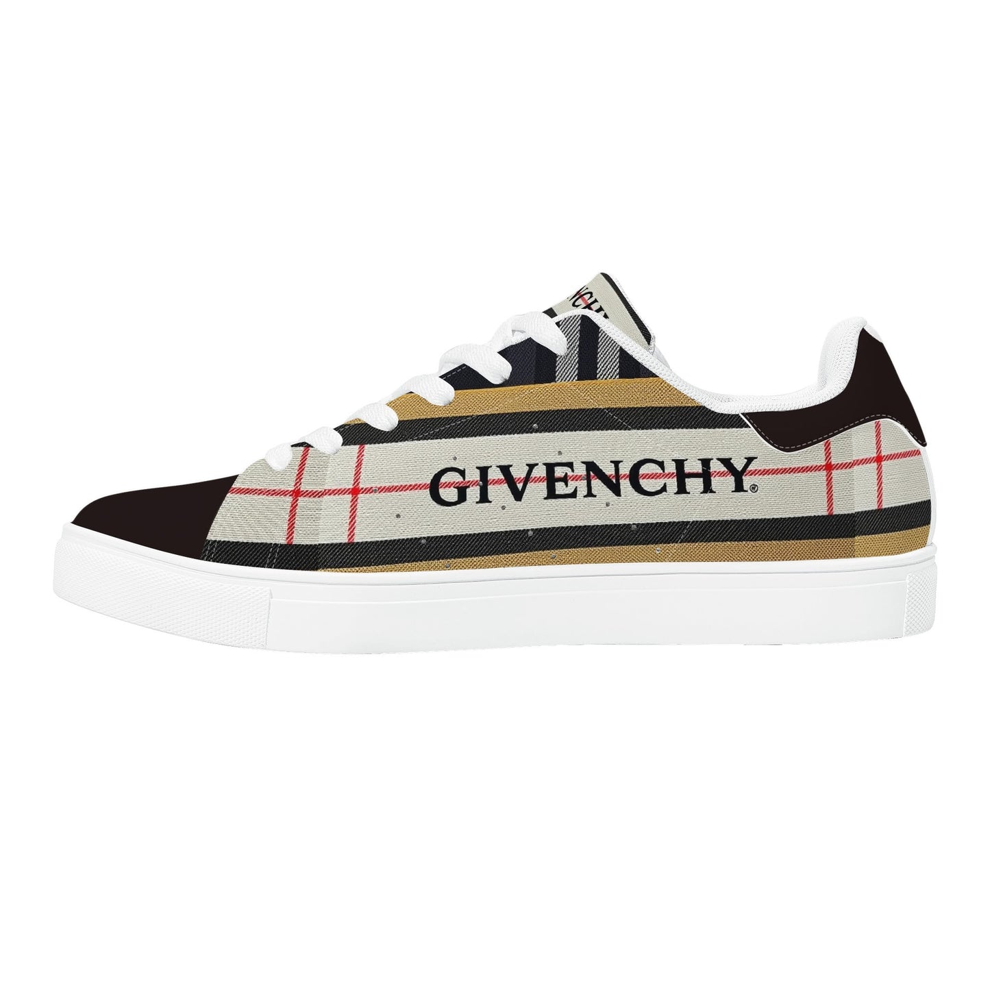 Gvenchy Mens Lace-Up Leather Sneakers with Removable EVA Insole - Slip-Proof Rubber Outsole