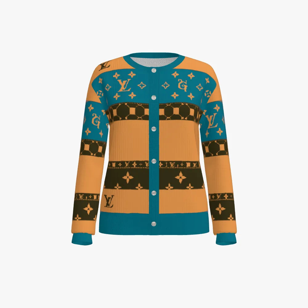 LV Wool Women's Round Neck Long Sleeve Cardigan