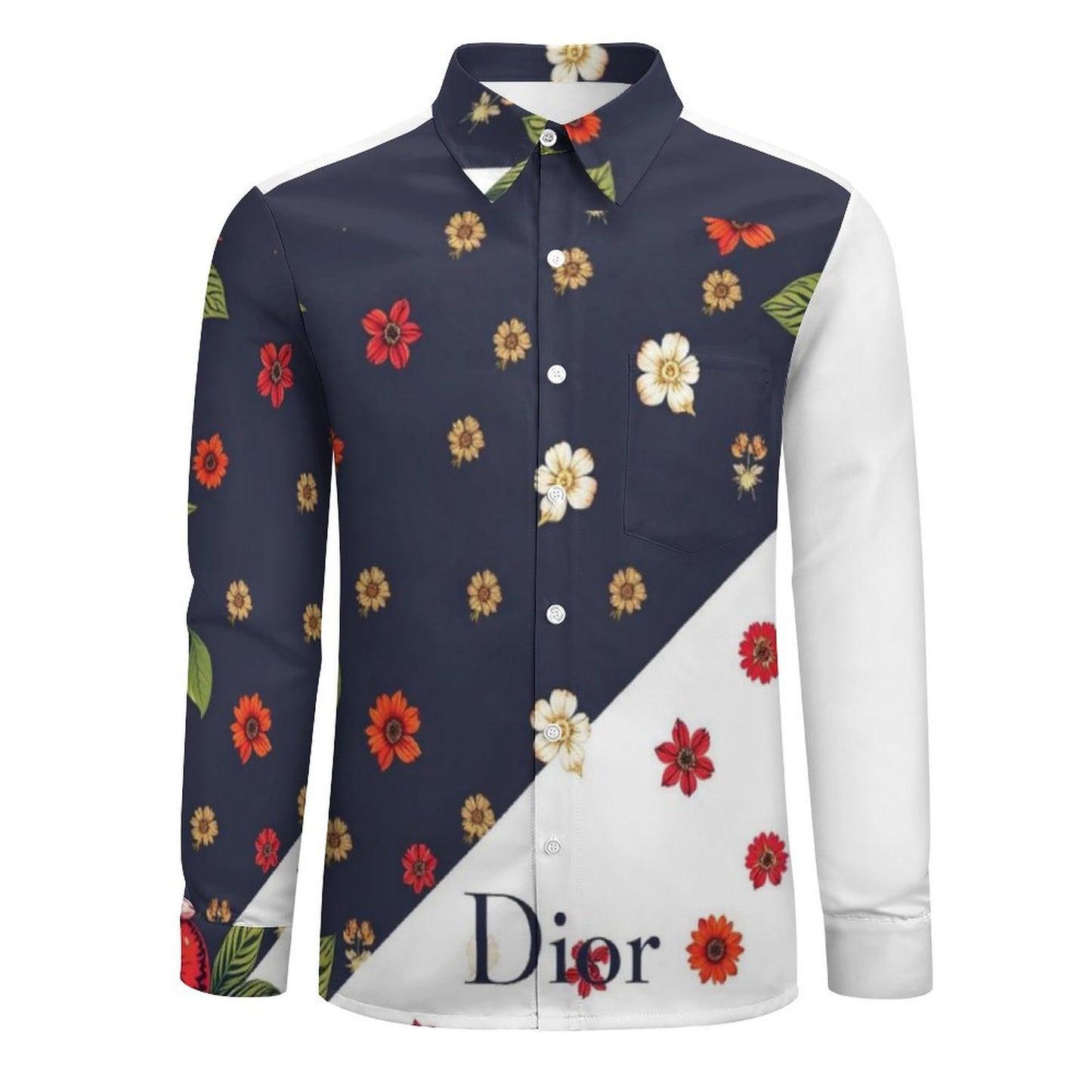 Faux Linen Men Long Sleeve Shirt with Pocket LS (All-Over Printing)
