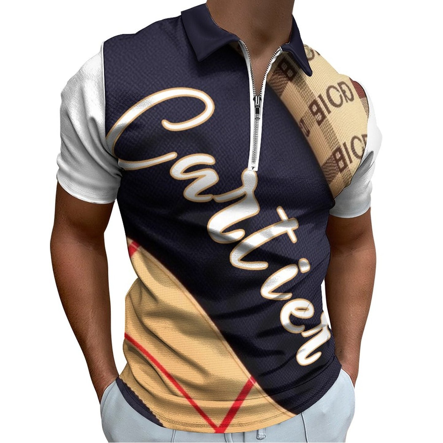 Cartier Cotton Zip Short Sleeve POLO Shirt for Men