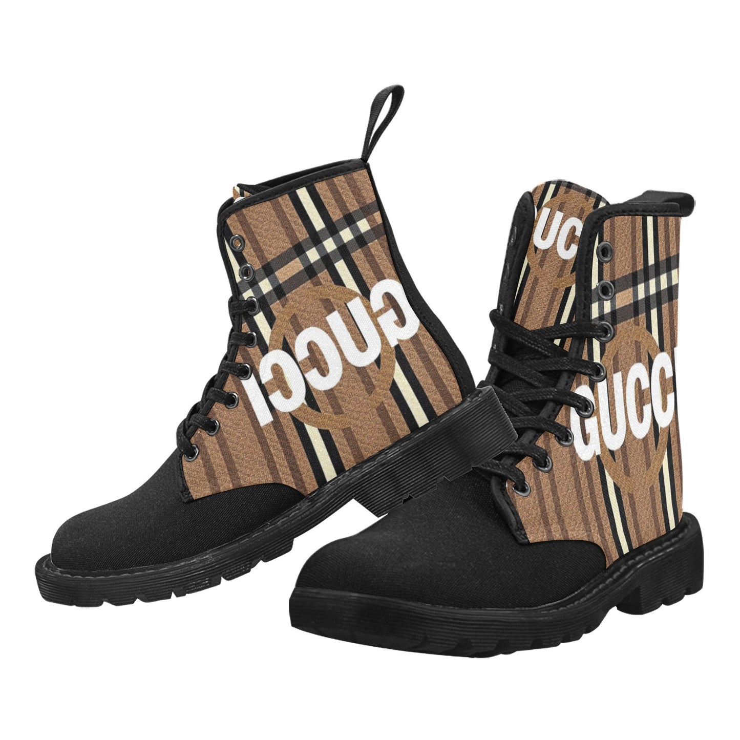 Men's Lace Up Canvas Boots (Model1203H)(Black)