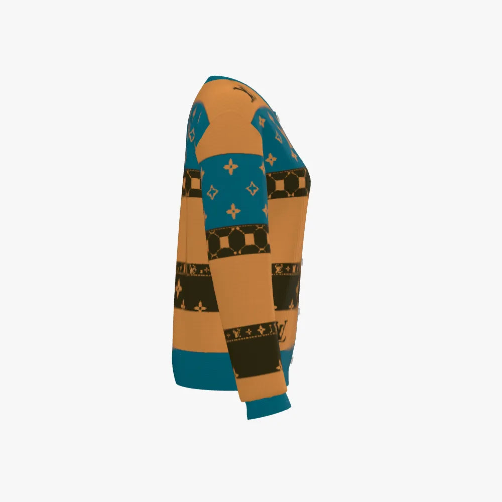 LV Wool Women's Round Neck Long Sleeve Cardigan