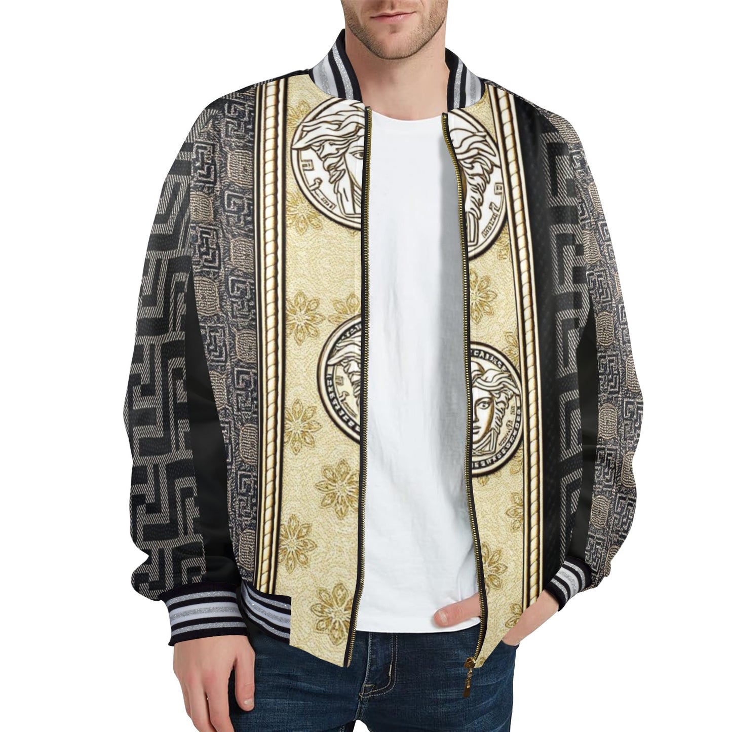 New Men's Striped Trim Bomber Jacket