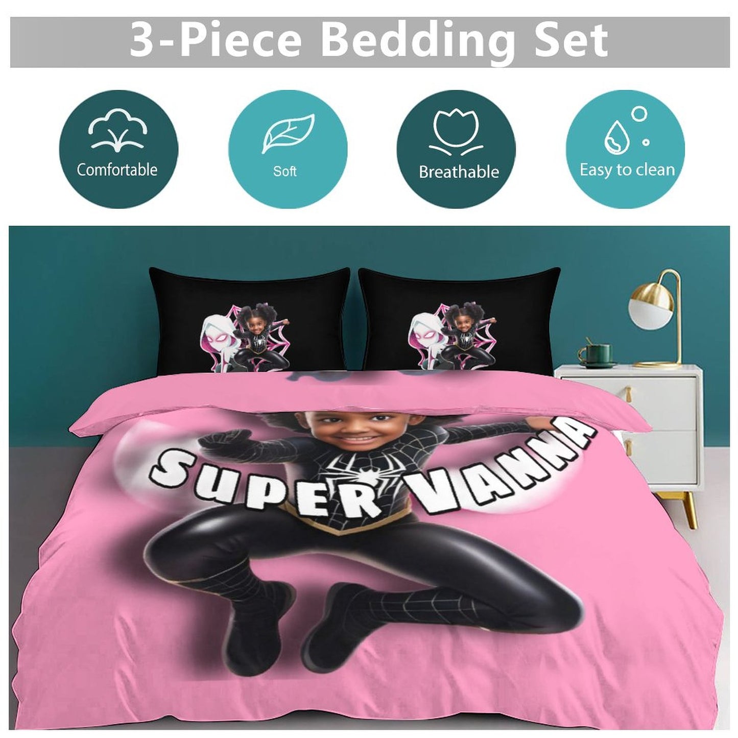 Super Vanna 3-Piece Bedding Set-86"×70"/ 218×177cm (Dual-sidede Printing)