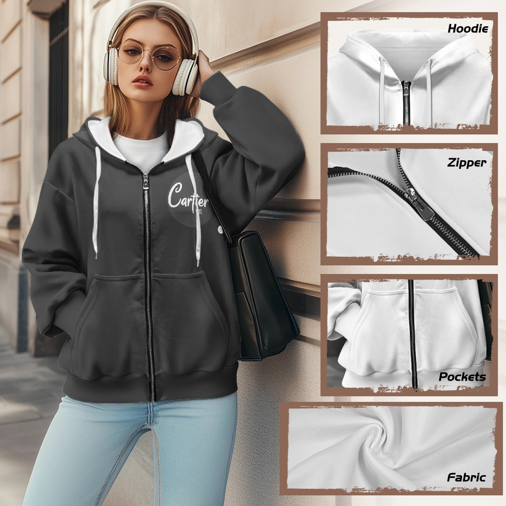 Ladies loose zipper sweatshirt