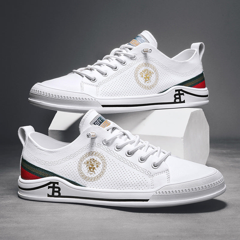 European Station Men's Shoes Hollow Soft Leather Small White Shoes Summer British Trend All-match Board Shoes Breathable Soft Bottom Casual Leather Shoes