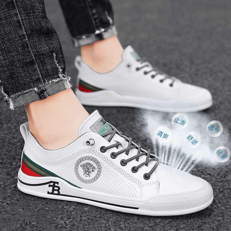 European Station Men's Shoes Hollow Soft Leather Small White Shoes Summer British Trend All-match Board Shoes Breathable Soft Bottom Casual Leather Shoes