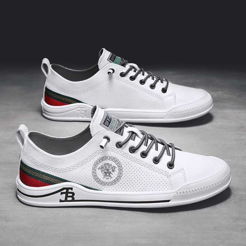 European Station Men's Shoes Hollow Soft Leather Small White Shoes Summer British Trend All-match Board Shoes Breathable Soft Bottom Casual Leather Shoes