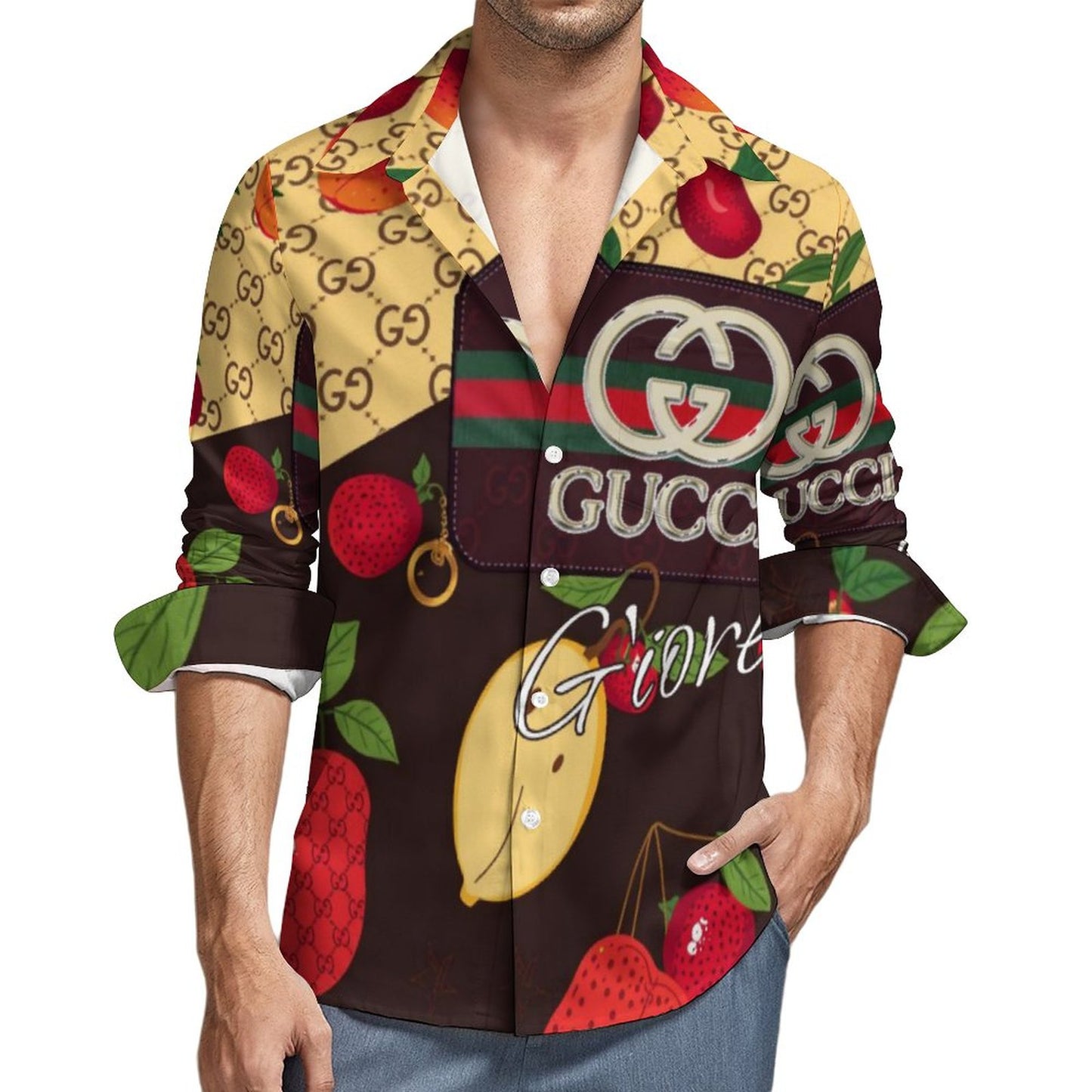 Faux Linen Men Long Sleeve Shirt with Pocket LS (All-Over Printing)