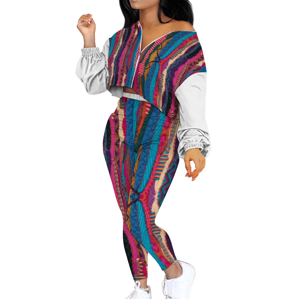 Cartier Cool Women's Two Piece Outfits Long Sleeve Zipper Top and Trousers Set