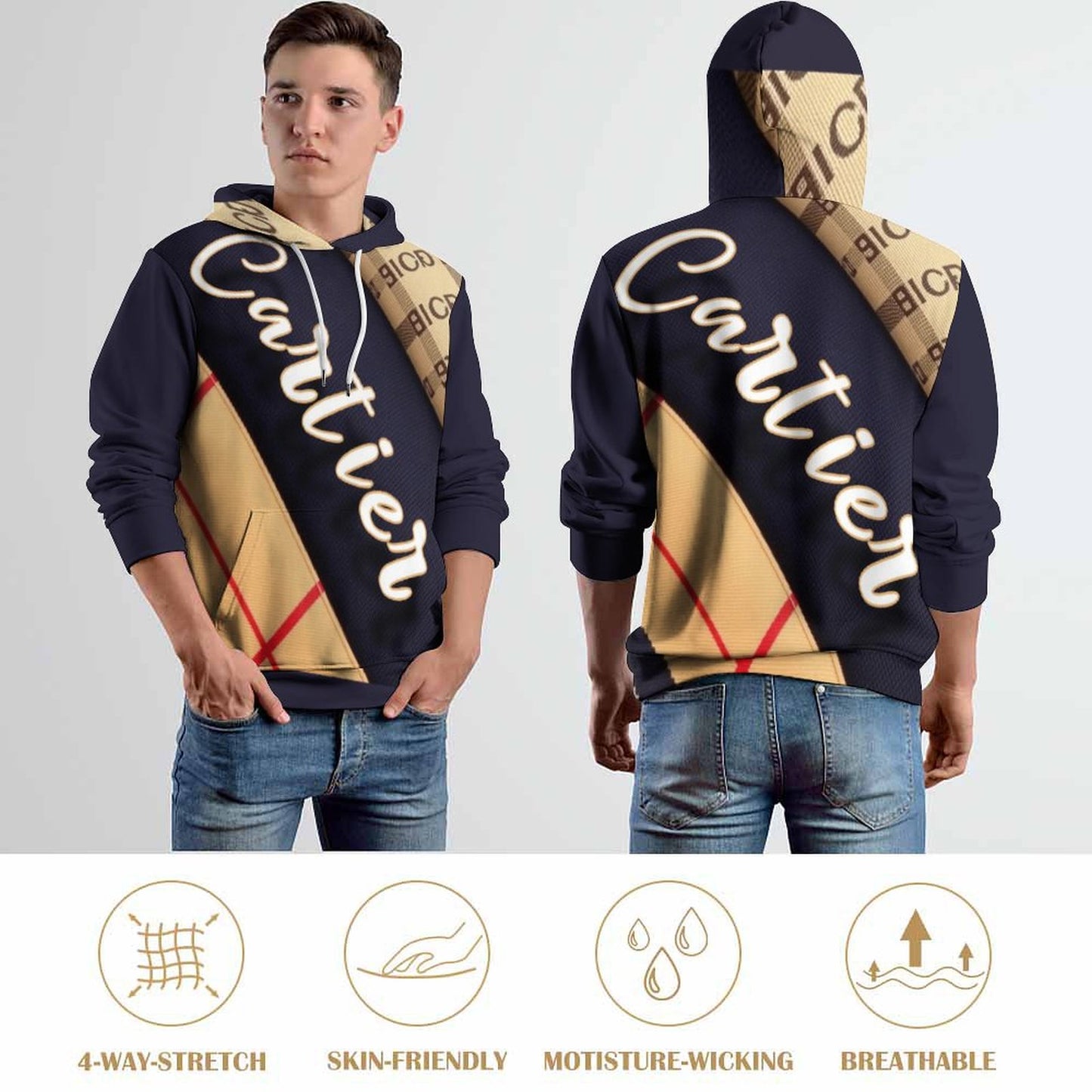 230gsm Men's Cool Hoodie with Double-layer Cap (All-Over Printing)