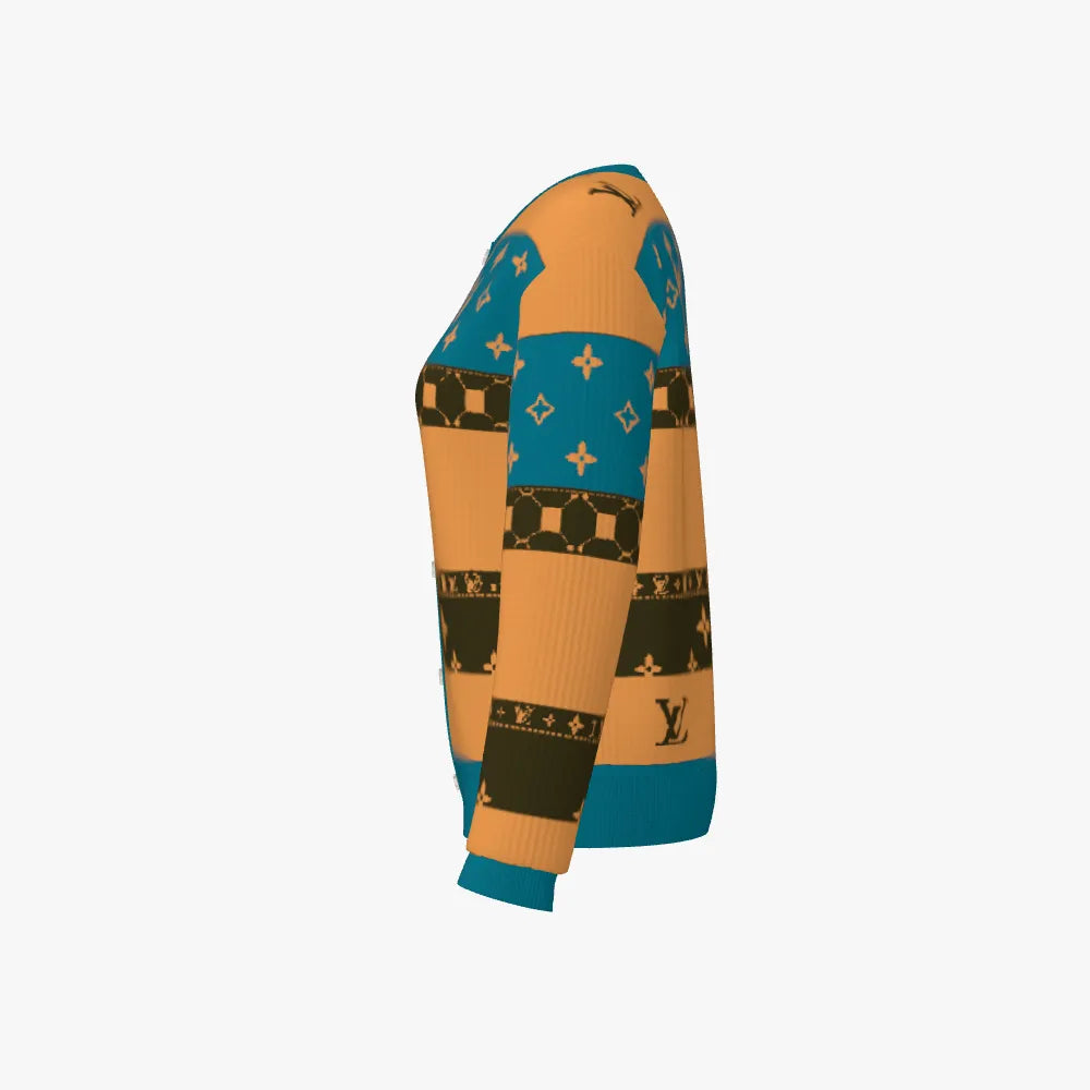 LV Wool Women's Round Neck Long Sleeve Cardigan
