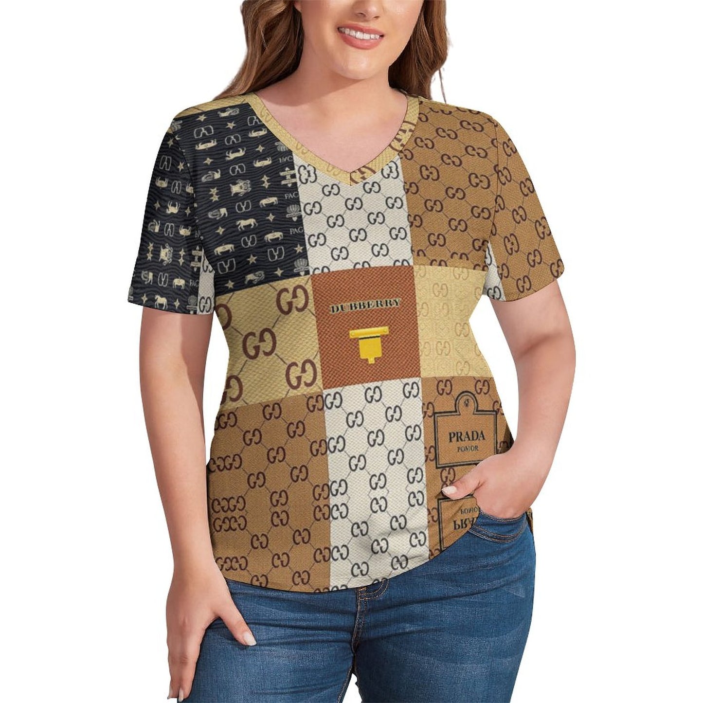 V'sace Versus By Cartier Ice Silk V Neck Short-Sleeve Women Shirt