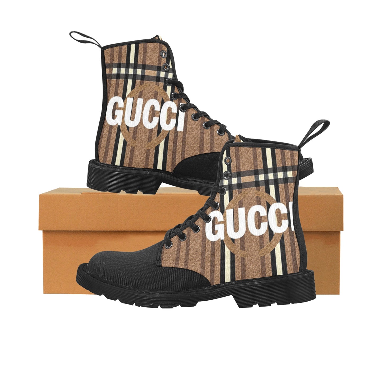 Men's Lace Up Canvas Boots (Model1203H)(Black)